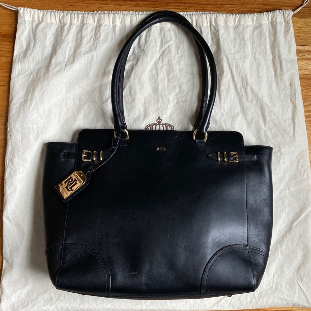 Authentic Lauren Ralph Lauren Black Leather Tote